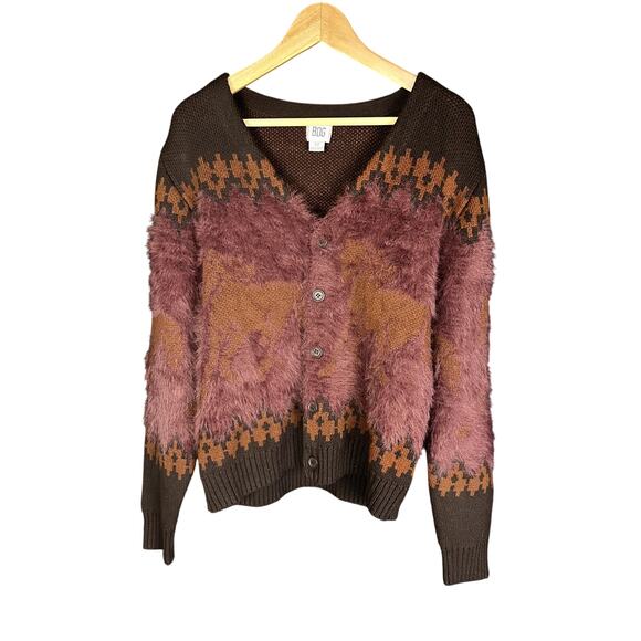 Women's BDG Urban Outfitters Brown Nordic Fuzzy Horse Cardigan - S - $99 Retail - Picture 1 of 6